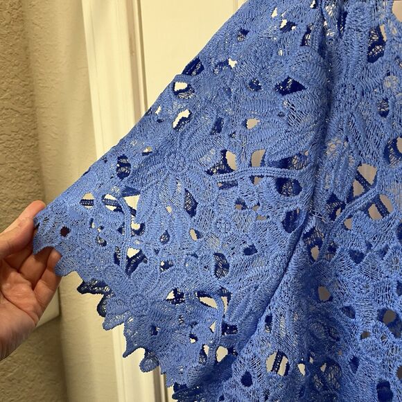 Lane Bryant Perwinkle Blue Short Sleeve Floral Crochet Open Knit Top Womens 22 - Picture 5 of 10